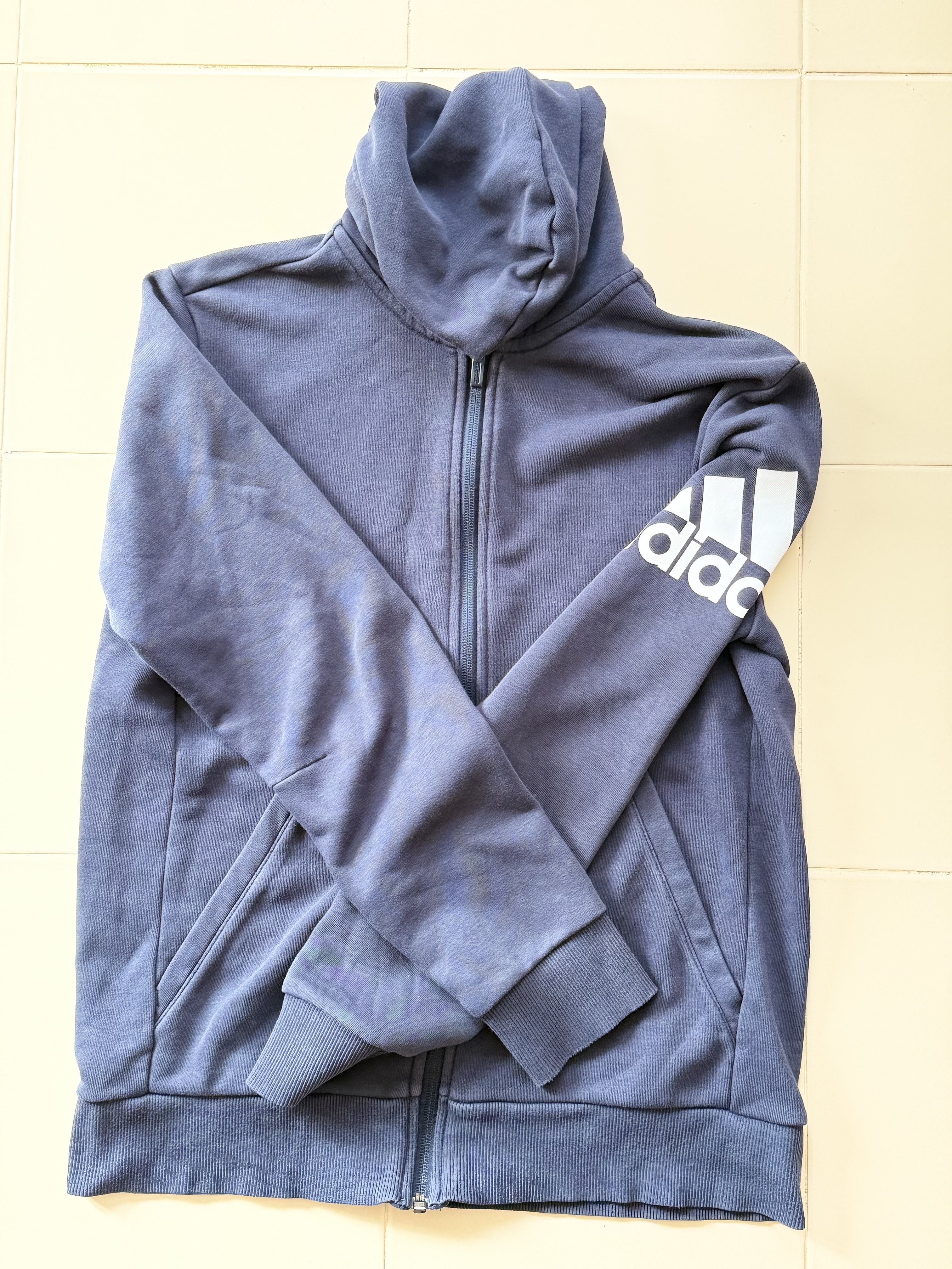 Felpa Adidas Zip e Cappuccio Taglia L Blu